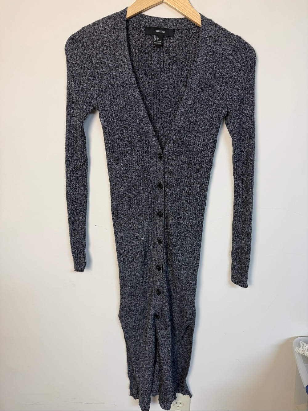 Forever 21 Charcoal Gray Ribbed V-Neck Cardigan